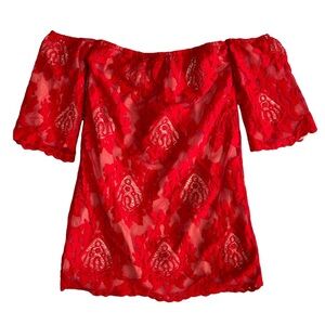 Storee Off The Shoulder Red Lace Shift Dress Size Small